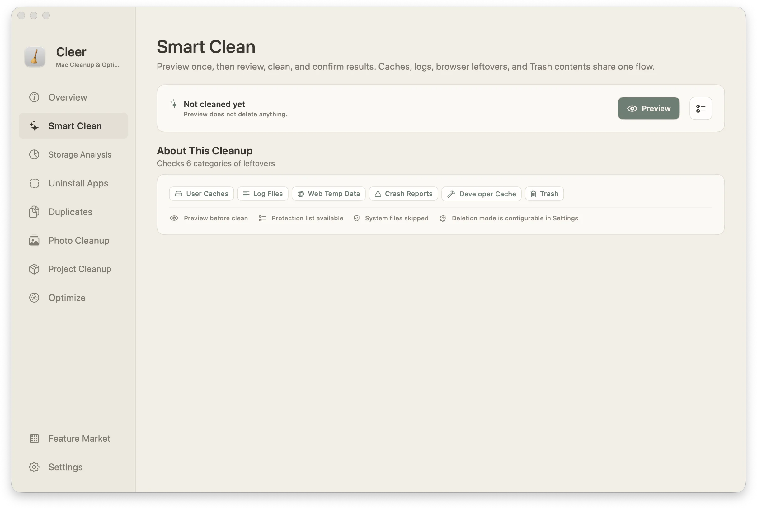 Cleer smart cleanup screen