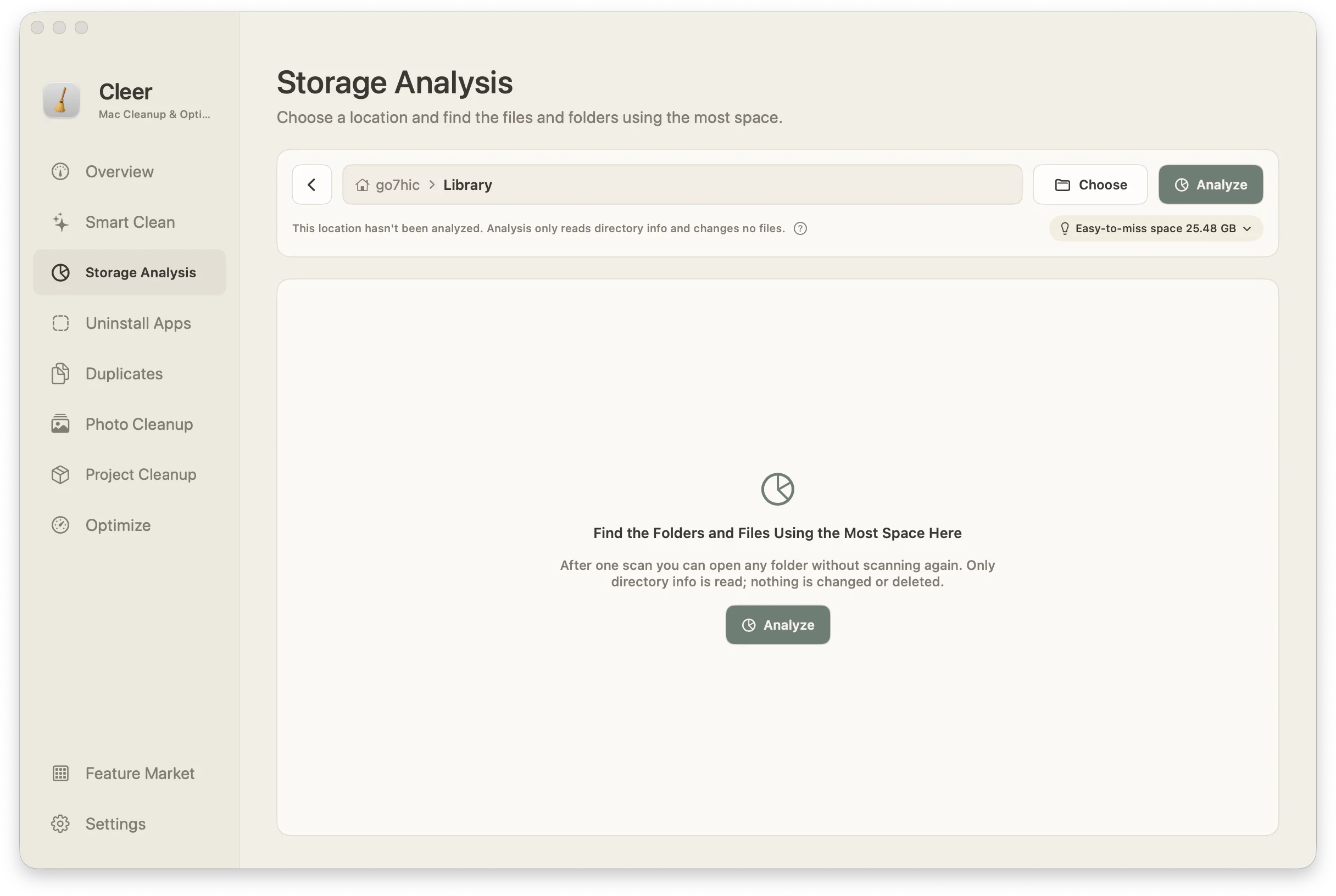 Cleer storage analysis screen
